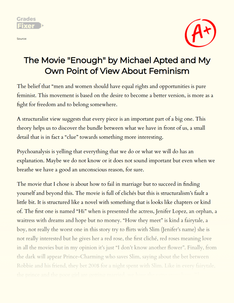 The Movie "Enough" by Michael Apted and My Own Point of View About Feminism Essay