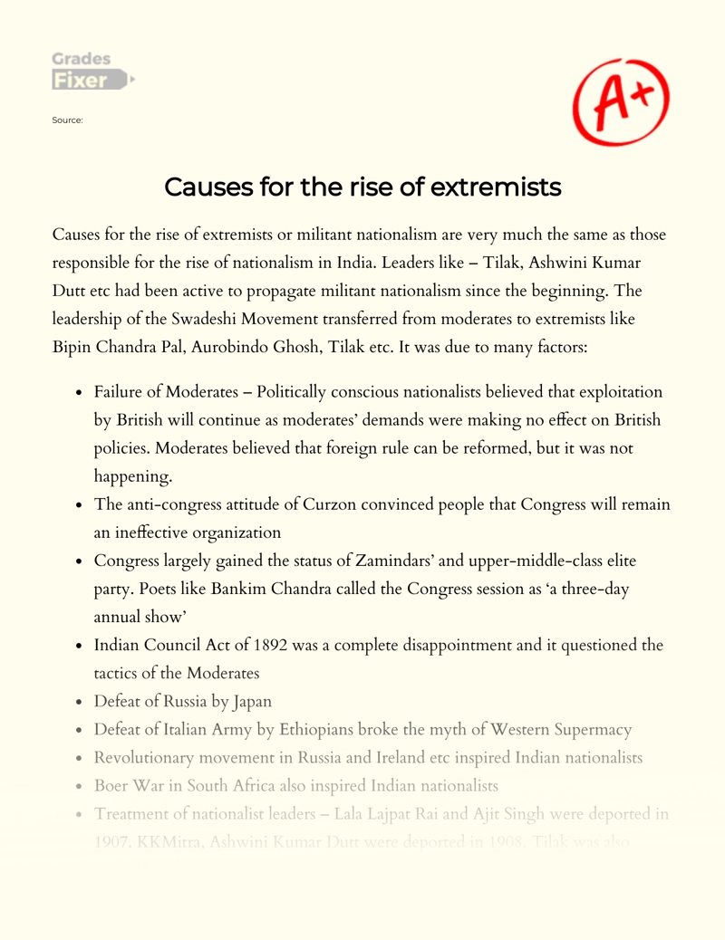 Causes for The Rise of Extremists Essay