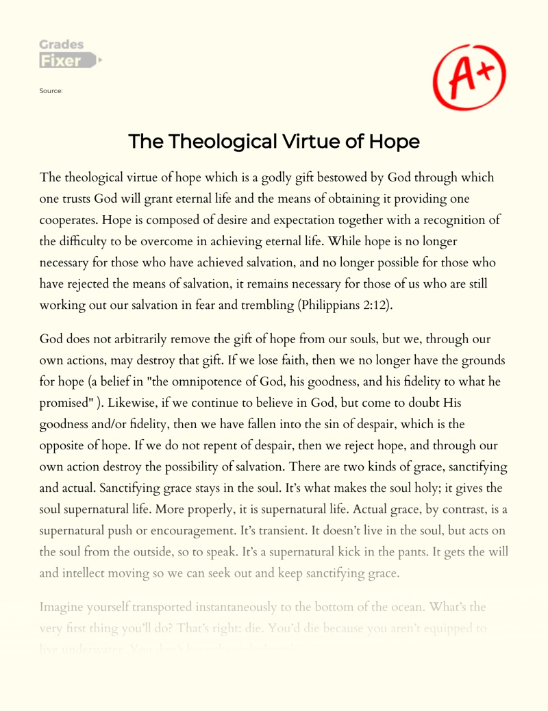Understanding Hope, The Second Theological Virtue Essay