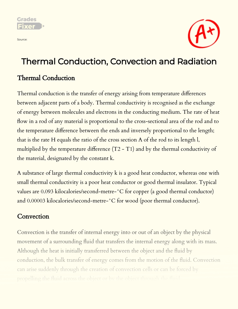 Thermal Conduction, Convection and Radiation essay