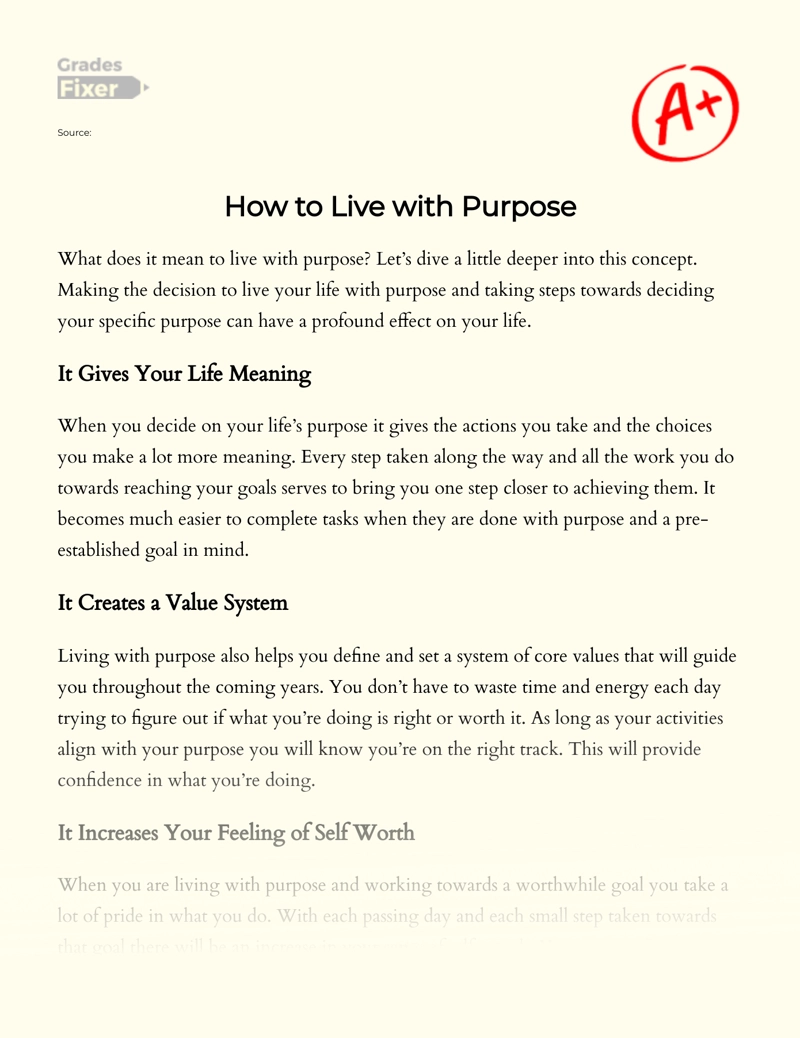 What Does It Mean to Live Life with Purpose Essay