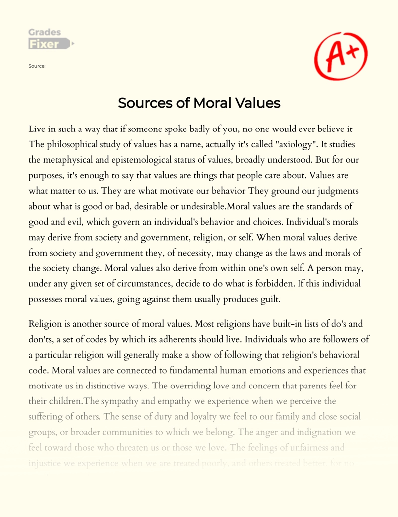Sources of Moral Values essay