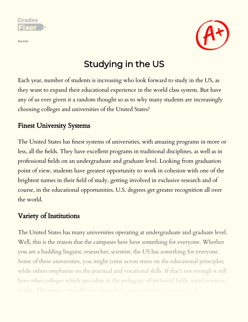 The Reasons of Choosing Studying in The Us essay
