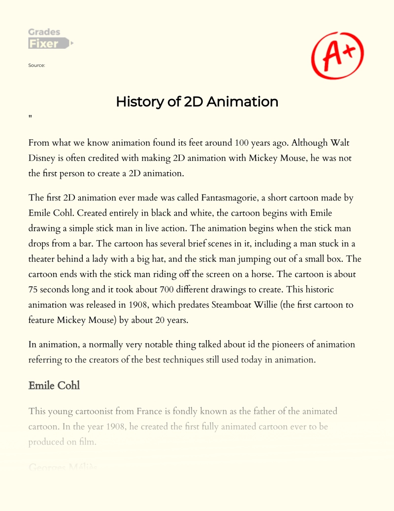 History of 2d Animation Essay