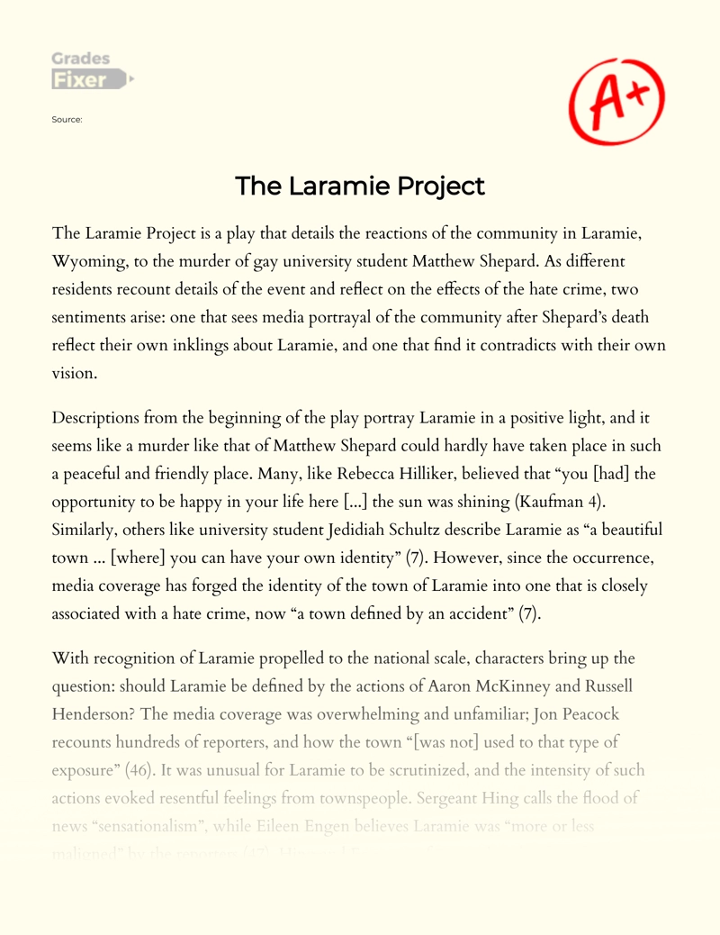 The Laramie Project: The Murder of Matthew Shepard Essay