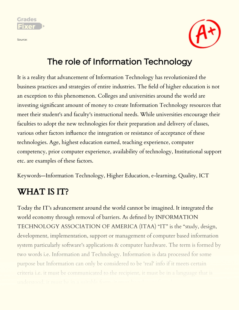 The Role of Information Technology Essay