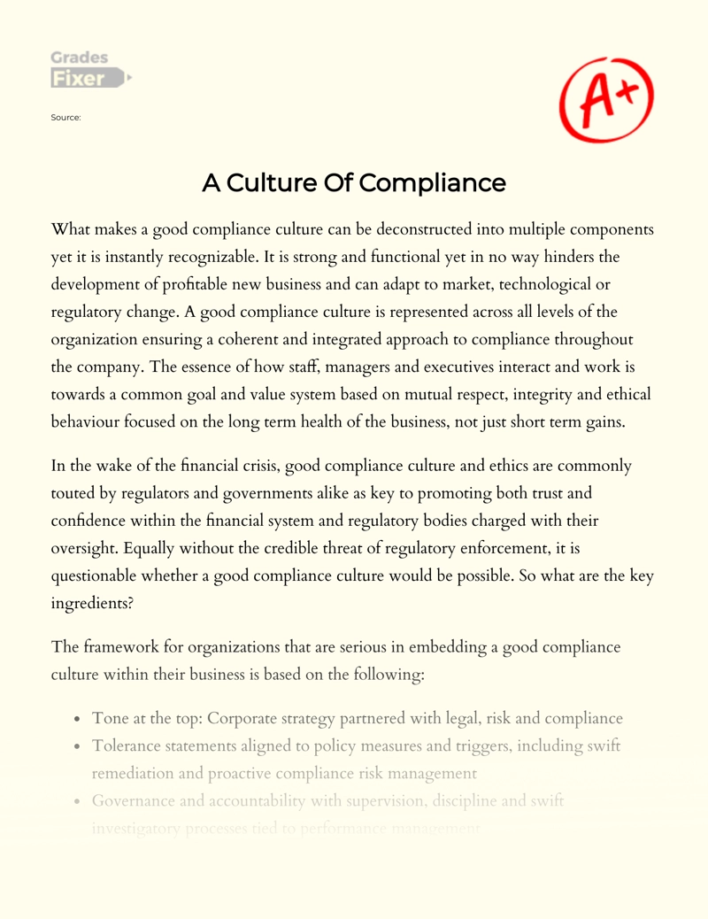 A Culture of Compliance essay