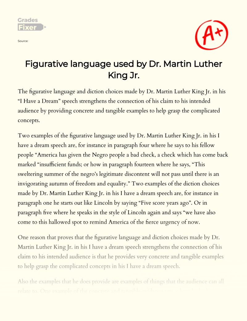 Figurative Language Used by Dr. Martin Luther King Jr. essay