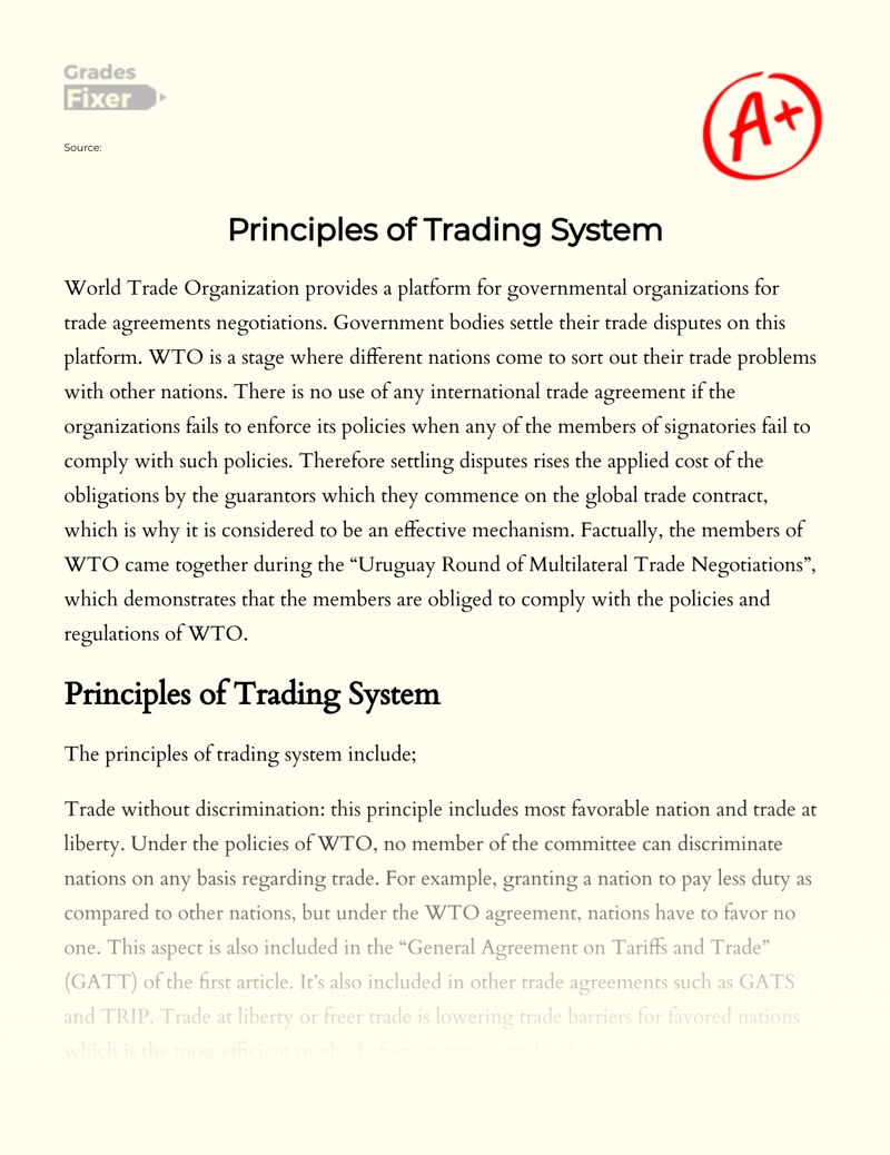 Principles of Trading System Essay