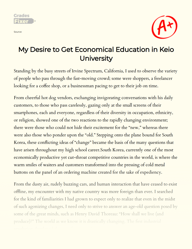 My Desire to Get Economical Education in Keio University Essay