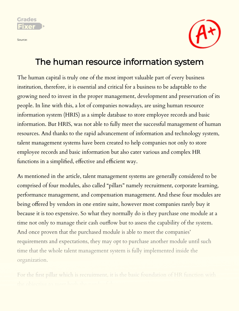 The Human Resource Information System Essay