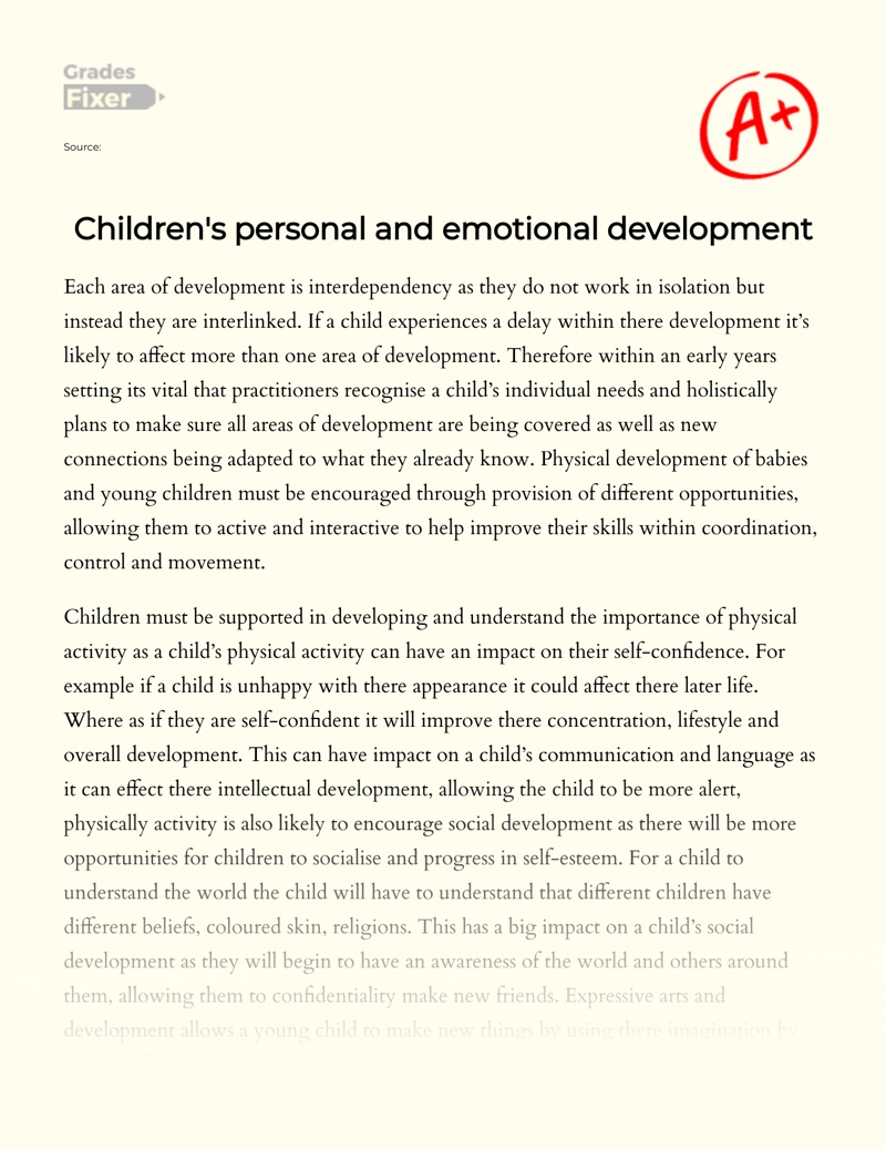 Children's Personal and Emotional Development essay
