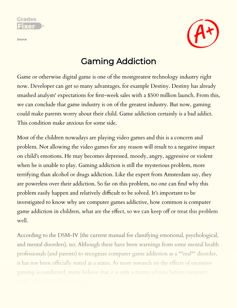 The Issue of Video Games Addiction Essay