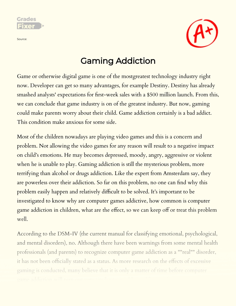 Online Gaming Addiction Analysis - 1523 Words