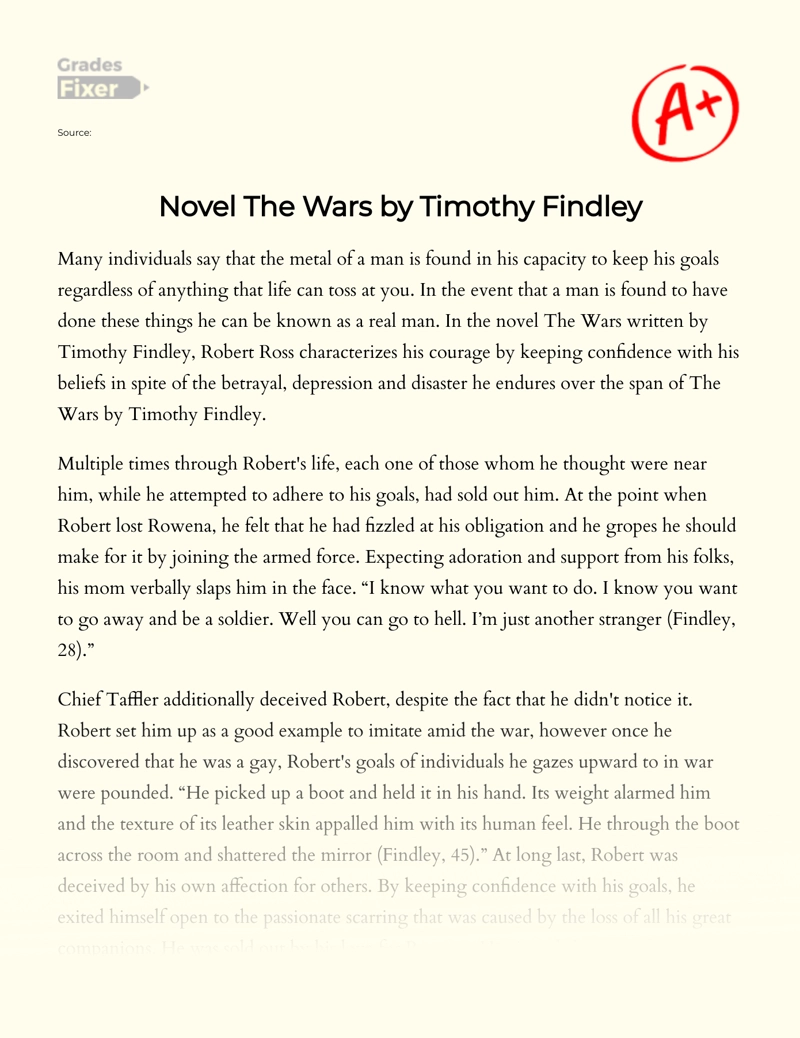 Novel The Wars by Timothy Findley Essay