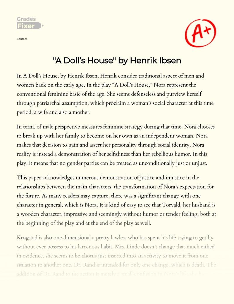 "A Doll’s House" by Henrik Ibsen Essay