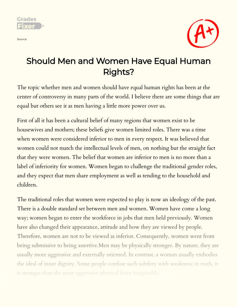 An Issue of Equal Human Rights for Men and Women  essay