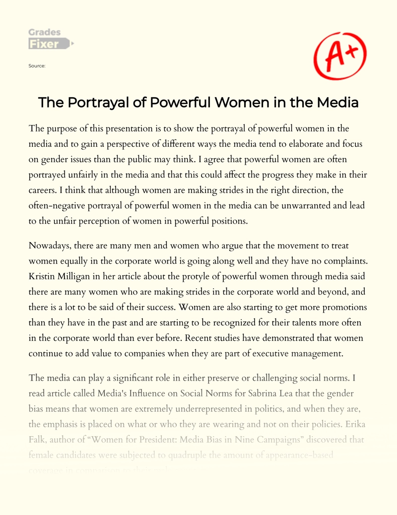 The Portrayal of Powerful Women in The Media Essay