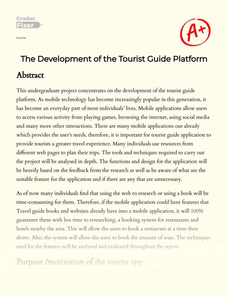 The Development of The Tourist Guide Platform Essay
