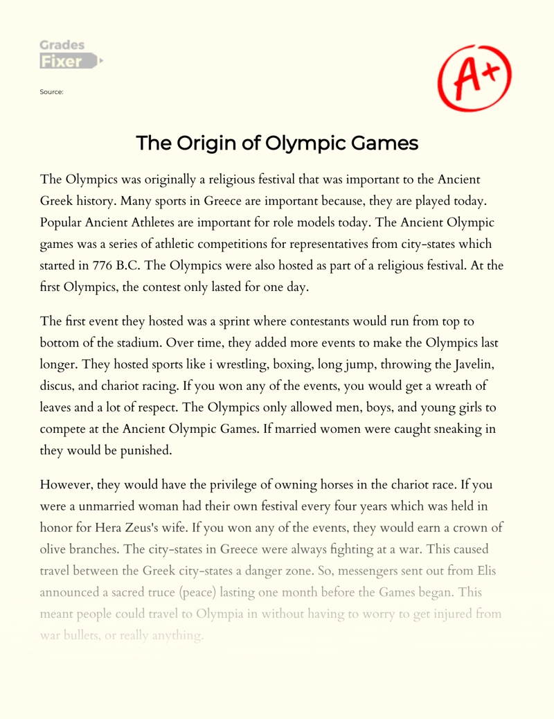The Origin and History of Olympic Games essay