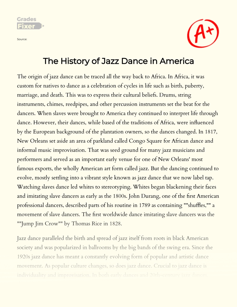The History of Jazz Dance in America essay