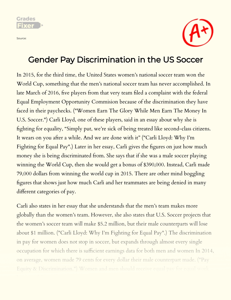 Gender Pay Discrimination in The Us Soccer Essay