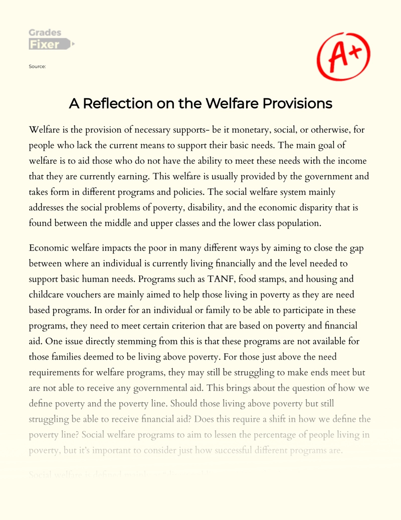 A Reflection on The Welfare Provisions Essay