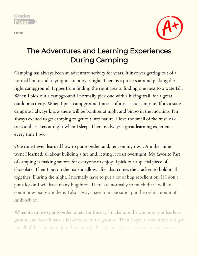 The Adventures and Learning Experiences During Camping essay