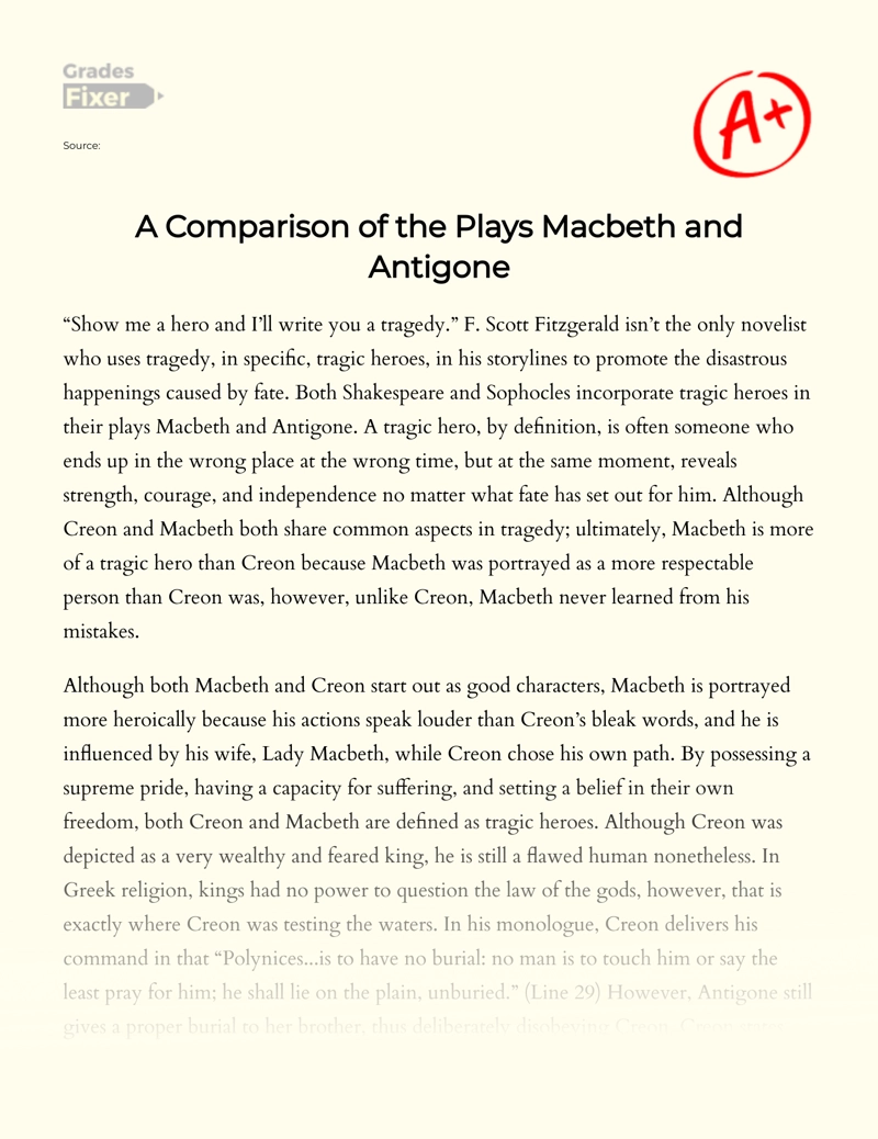 A Comparison of The Plays Macbeth and Antigone Essay