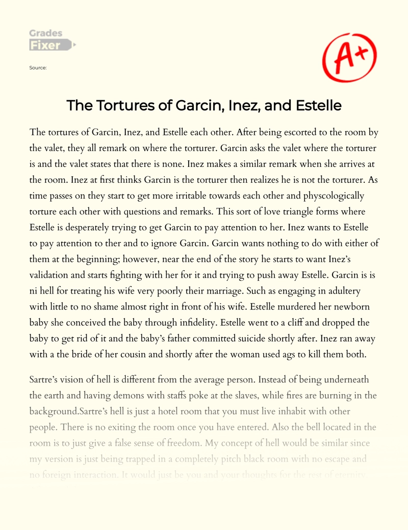 The Tortures of Garcin, Inez, and Estelle Essay