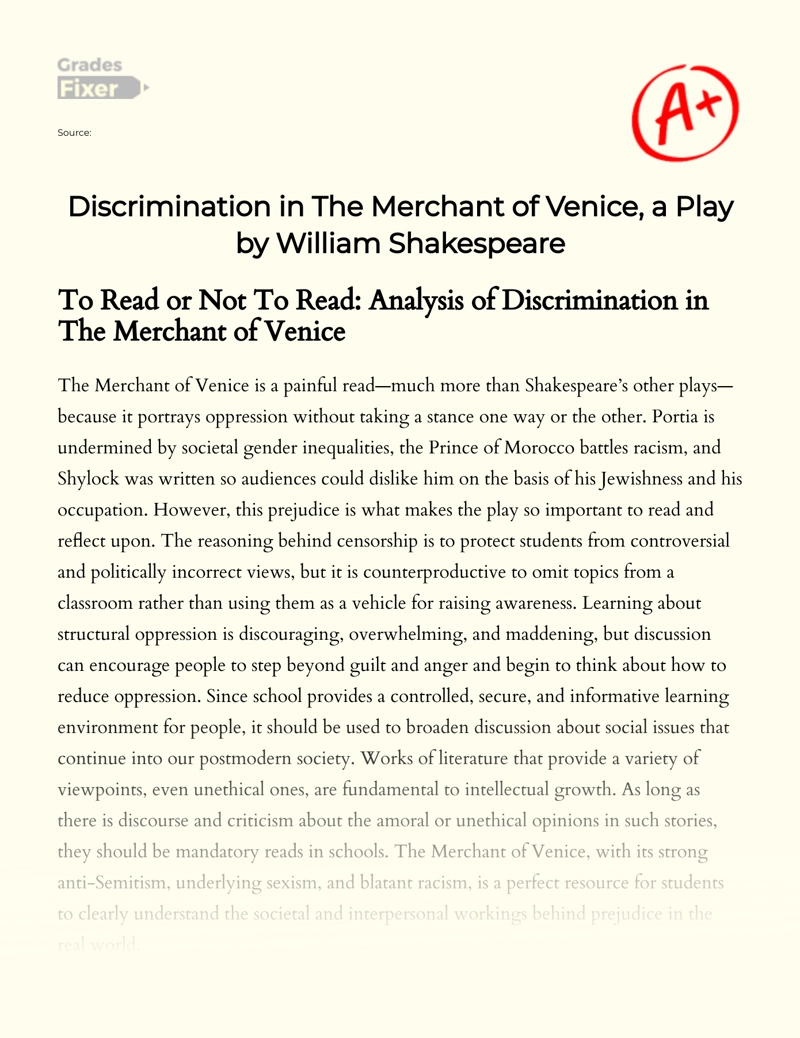 Discrimination in The Merchant of Venice, a Play by William Shakespeare Essay