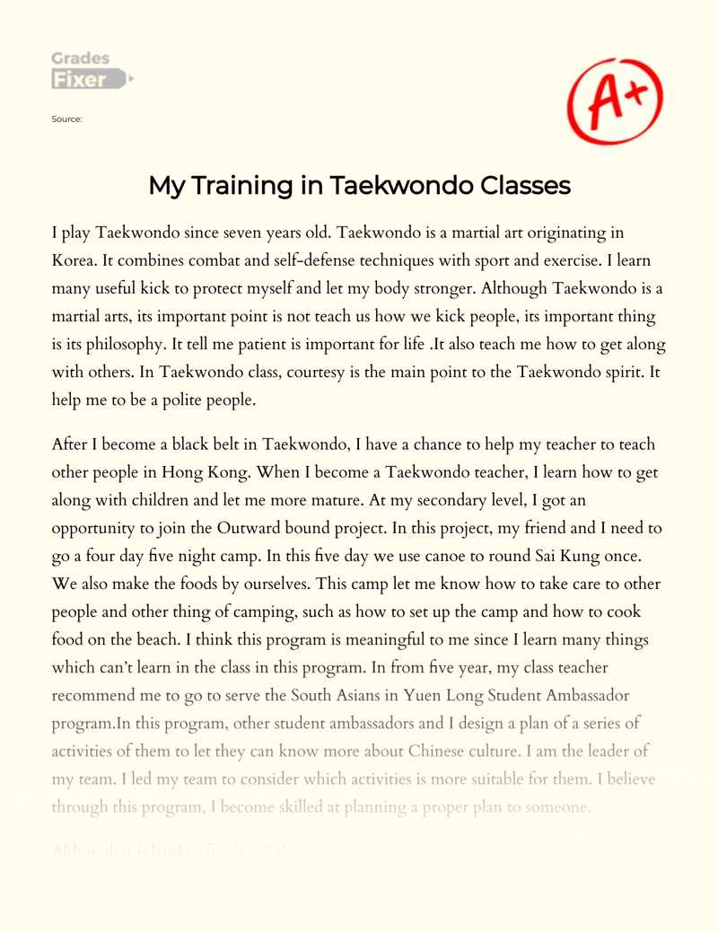 My Training in Taekwondo Classes Essay