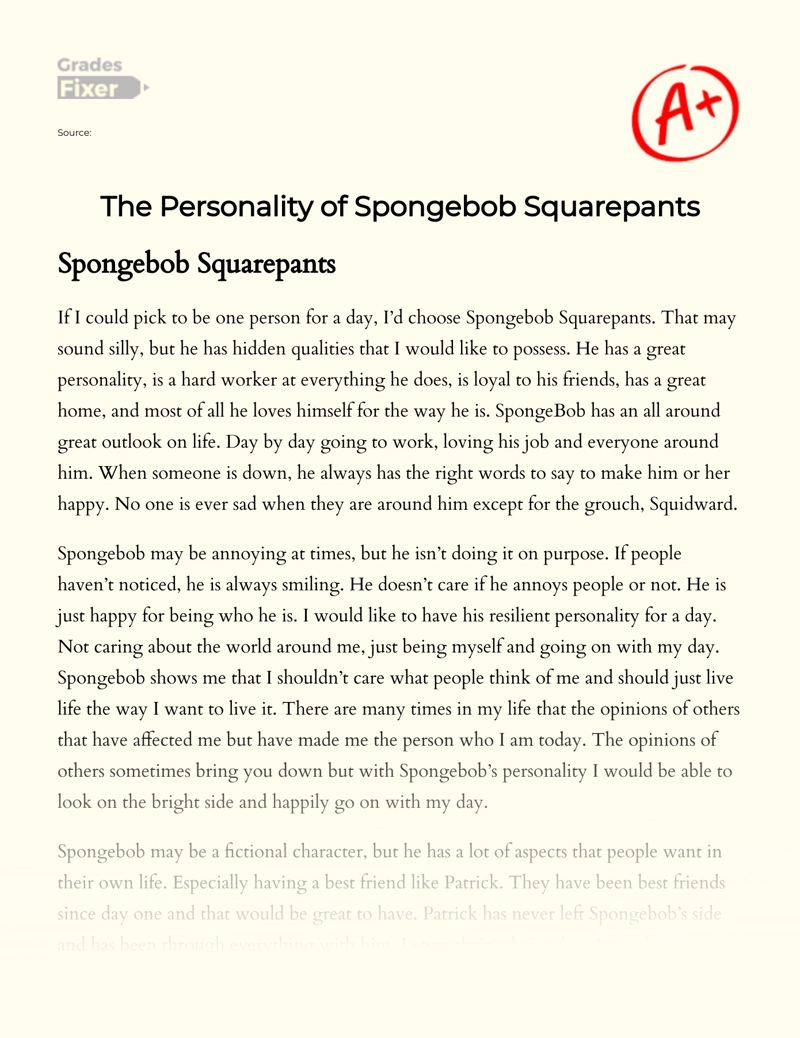 The Personality of Spongebob Squarepants Essay