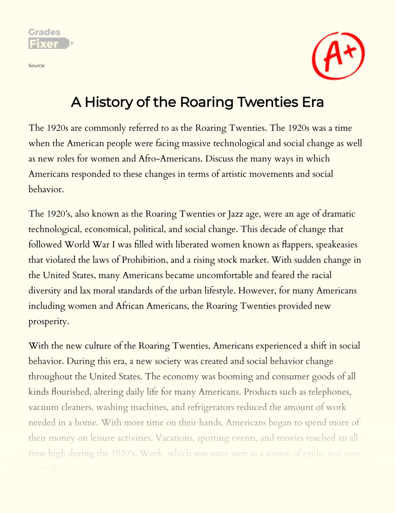 A History of The Roaring Twenties Era essay
