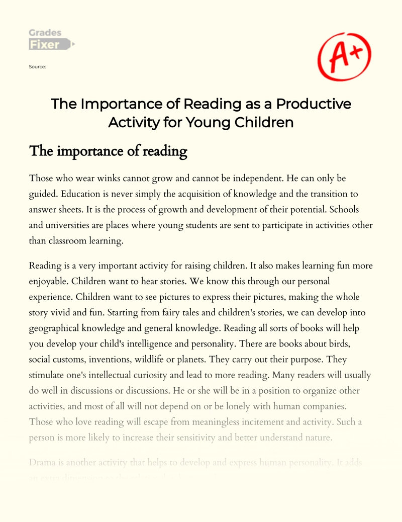 The Importance of Reading as a Productive Activity for Young Children Essay