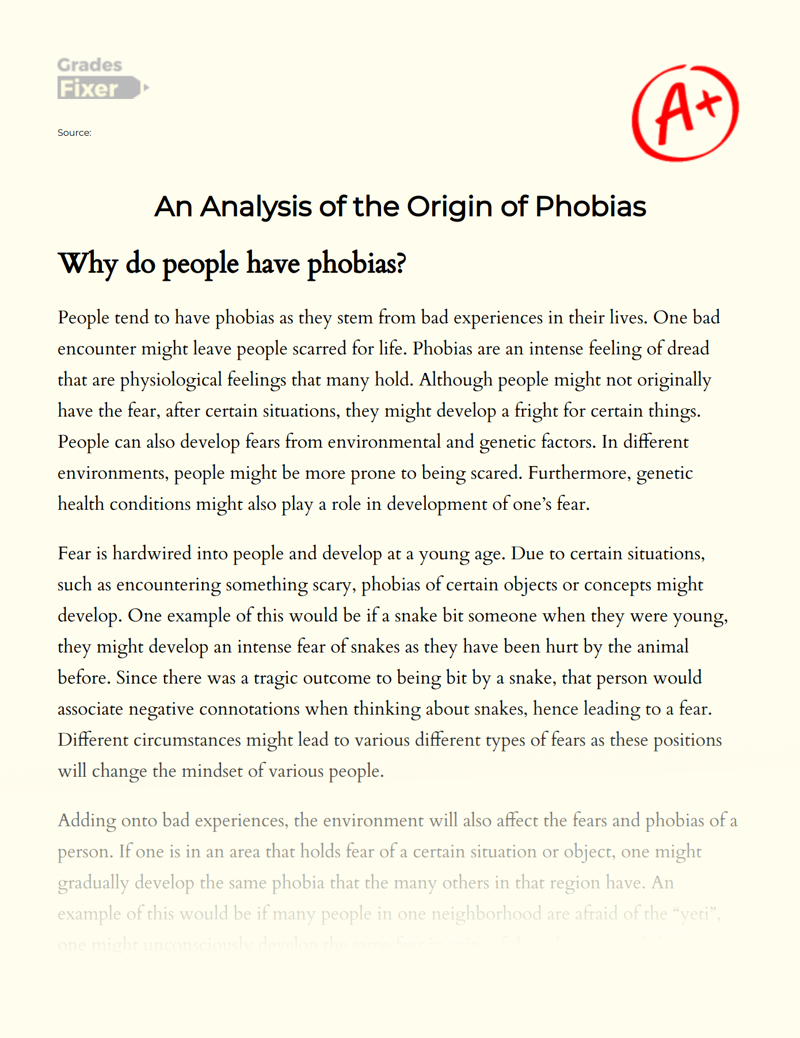 An Analysis of The Origin of Phobias Essay