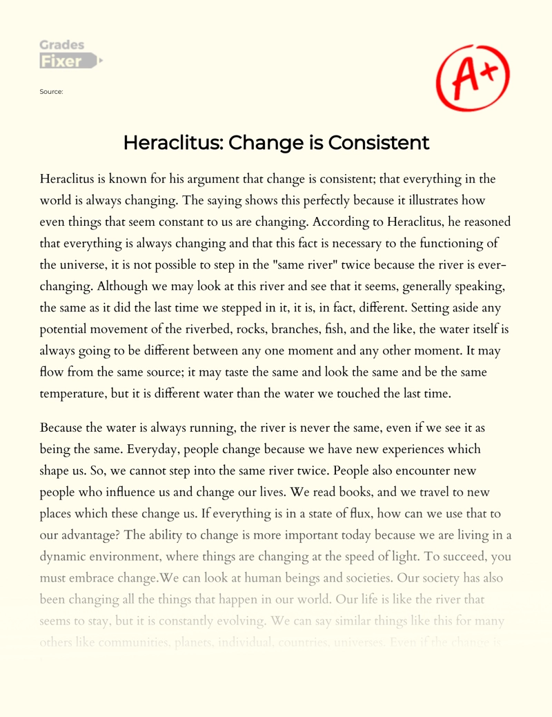 Heraclitus Argument: Change is Consistent Essay