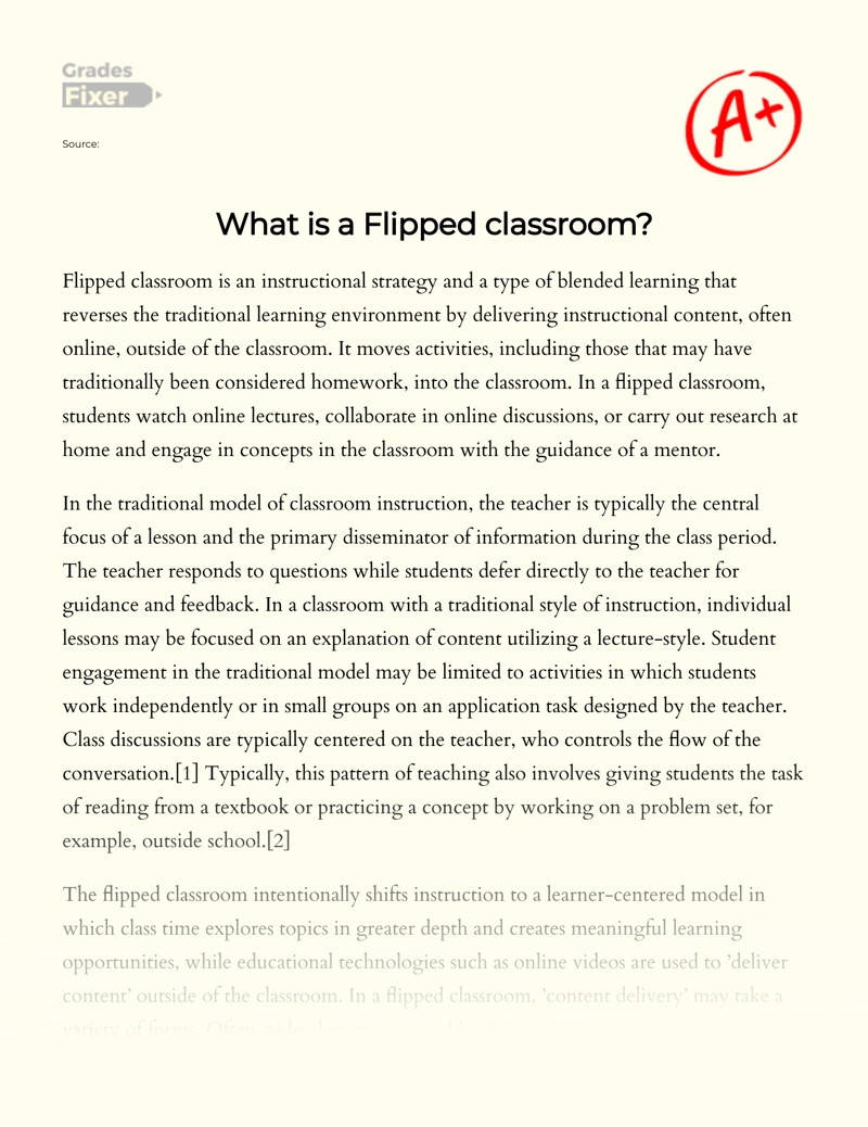 A Report on a Flipped Classroom Essay