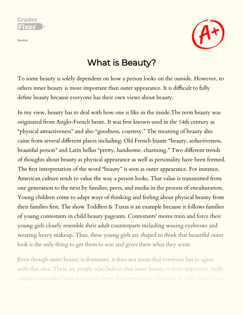 What Is Beauty Inner And Physical Essay Example 1078 Words GradesFixer