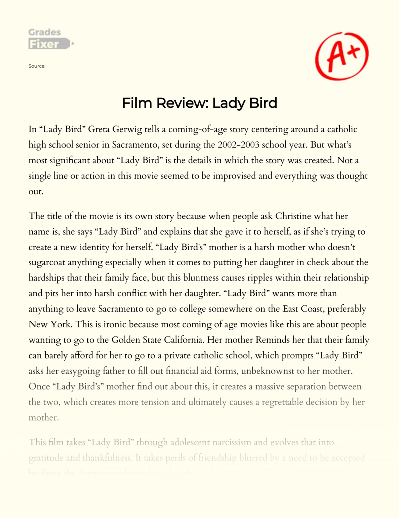 Film Review: Lady Bird: [Essay Example], 27 words GradesFixer