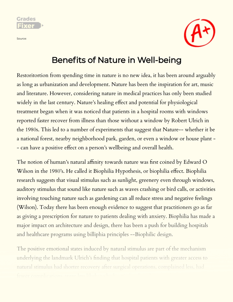 Benefits of Nature in Well-being Essay