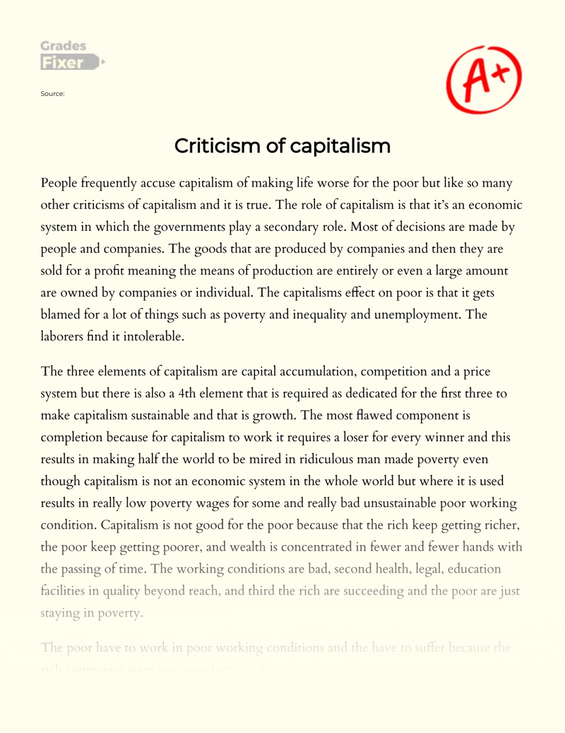 Review of The Reasons Why Capitalism is not Good for The Poor essay