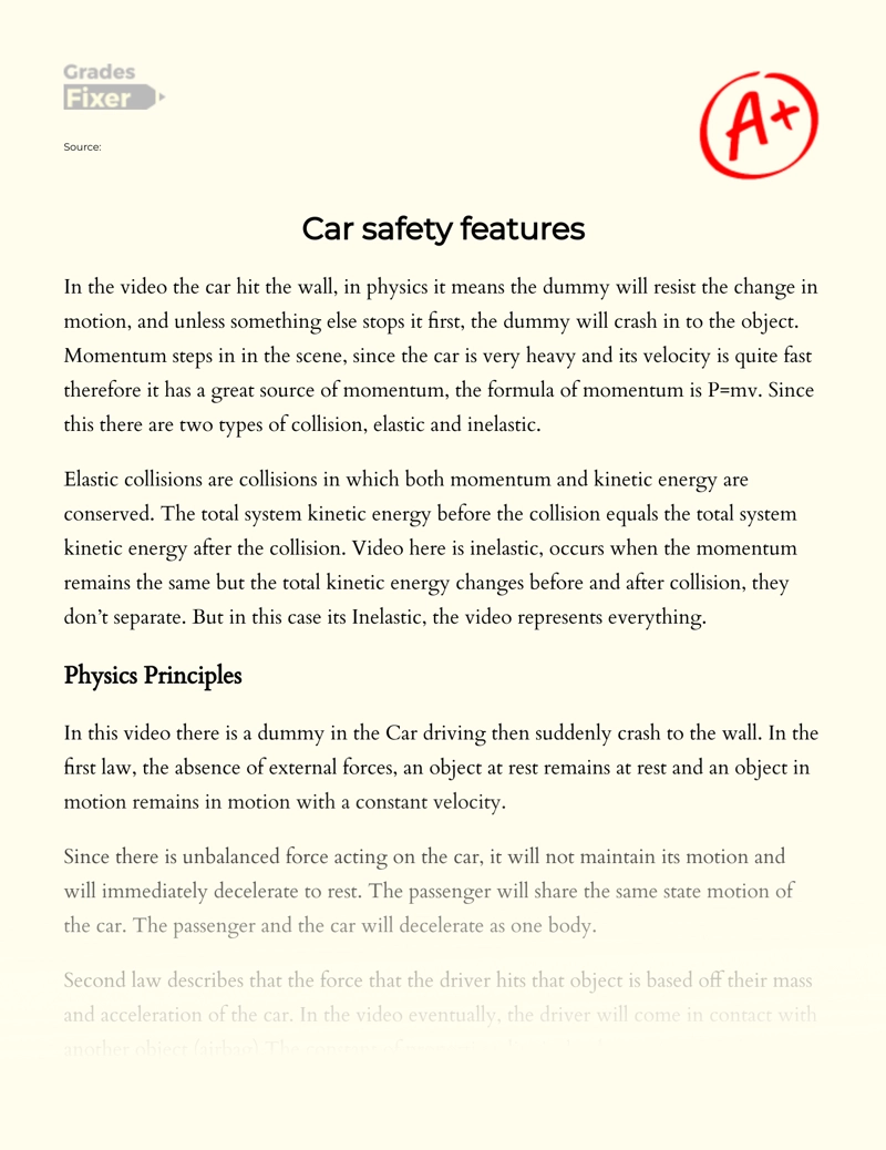 Car Safety Measures and Physics Essay