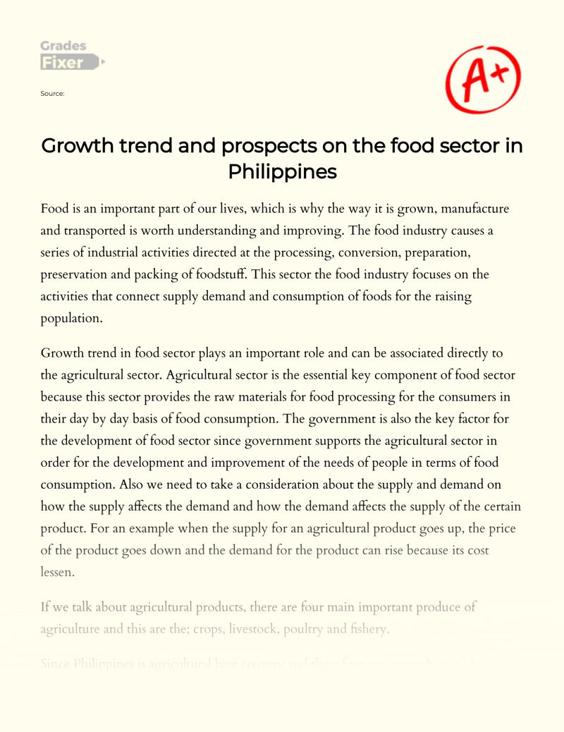 Growth Trend and Prospects on The Food Sector in Philippines Essay