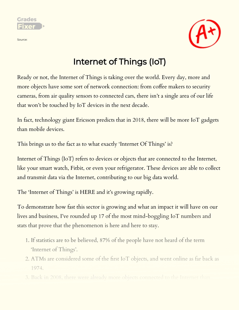 The Near Future of The Internet of Things (iot) Essay