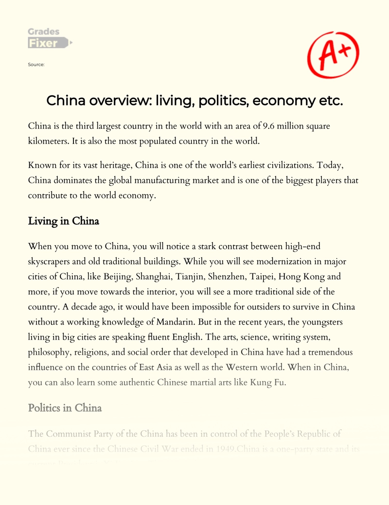 China Overview: Living, Politics, Economy Etc essay