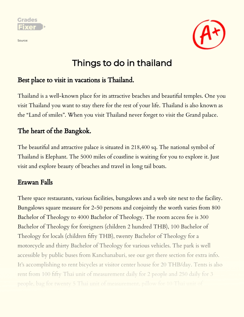 Things to Do in Thailand Essay