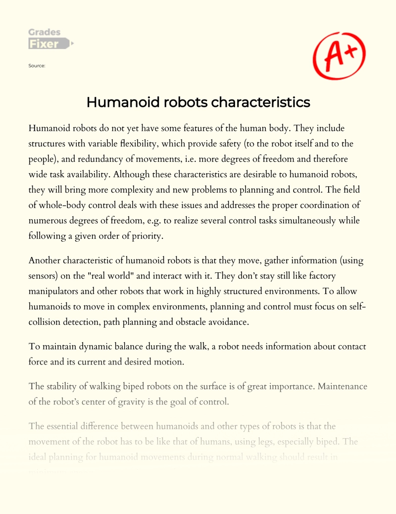 Humanoid Robots: Planning, Sensors and Control essay
