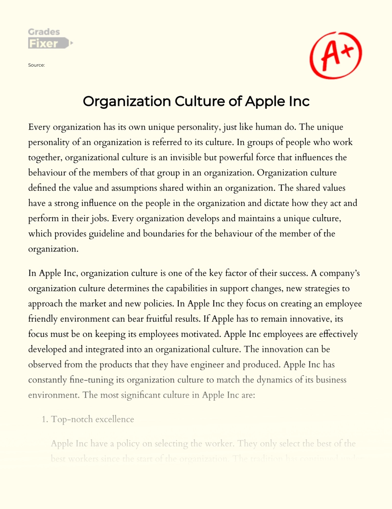Apple Company: Culture of The Organization Essay