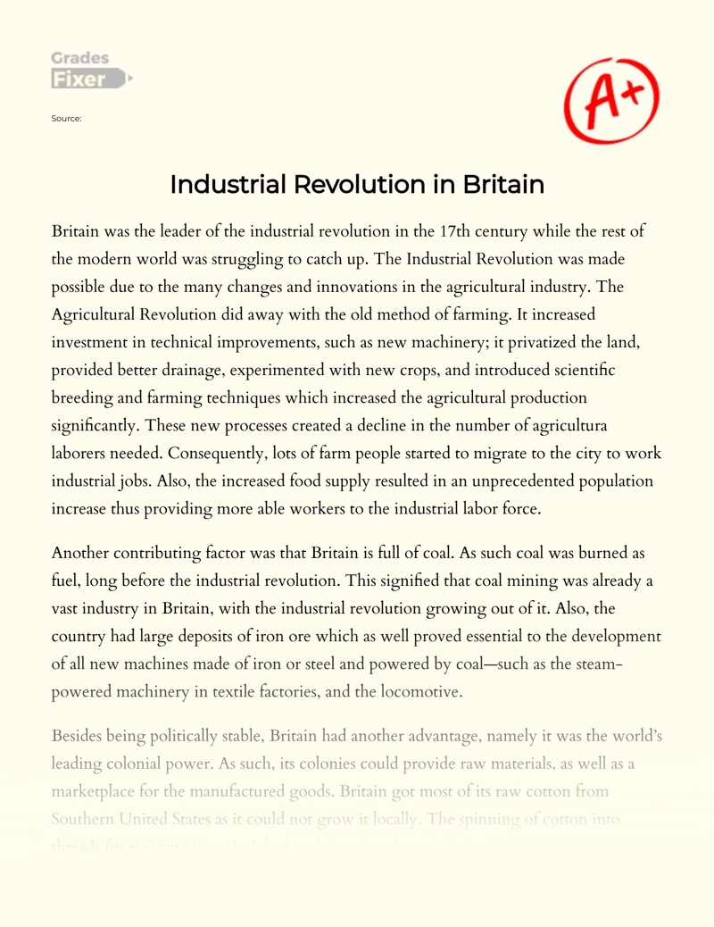 industrial revolution essay questions